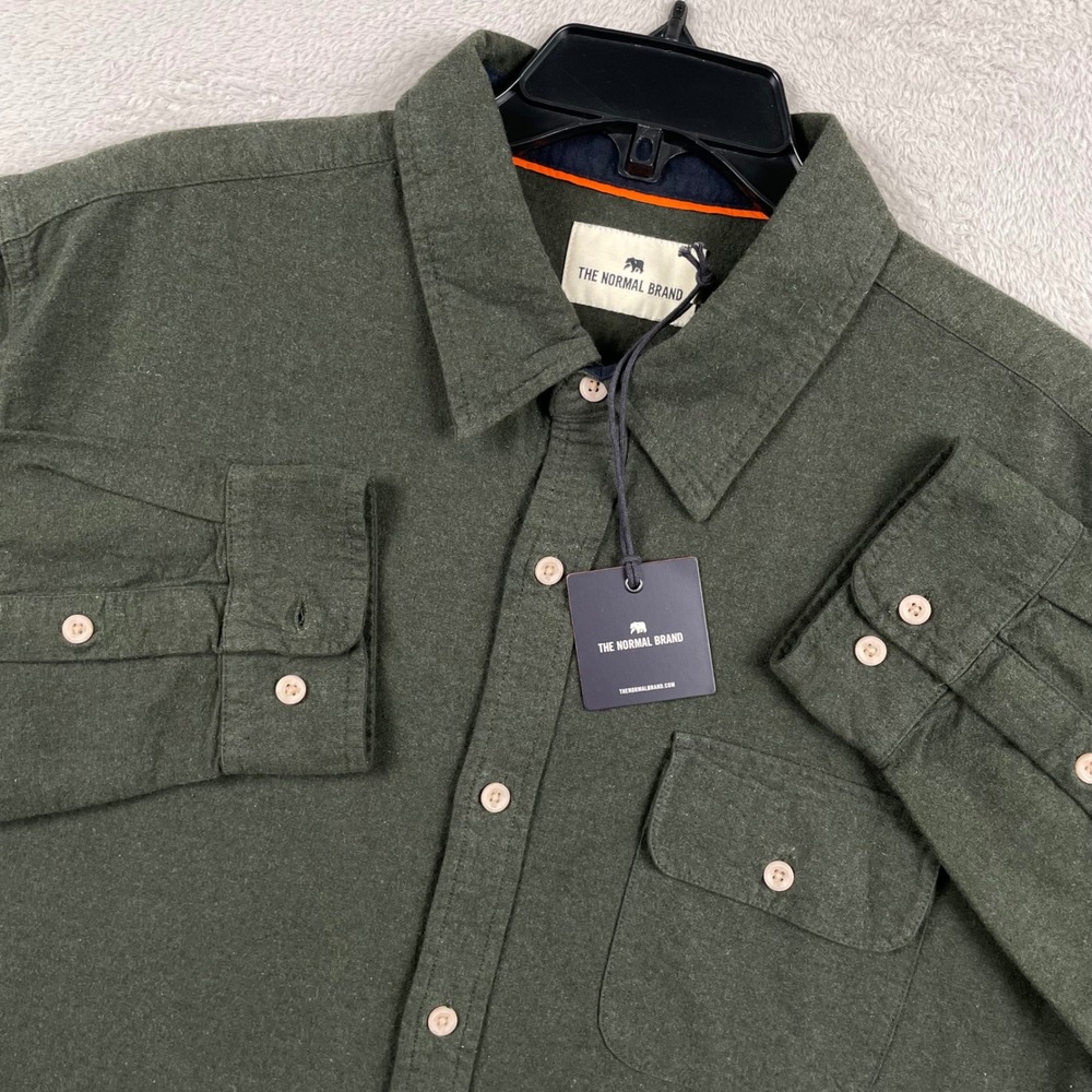 New The Normal Brand Chamois Shirt Mens XL Green Button Up Flannel Pocket Woven